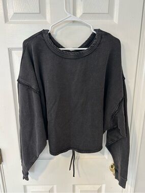 Free people Women's Washed Black Crewneck Sweatshirt tie in the back